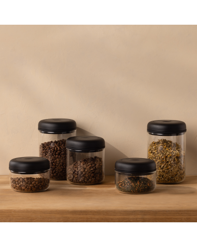 Fellow Atmos Canister 0.7L Clear Glass with coffee beans