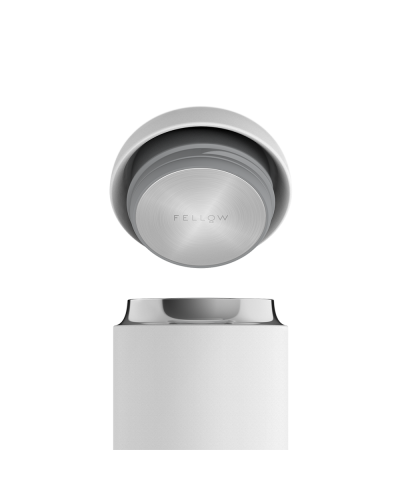 Fellow Vaso Térmico Carter Wide 12oz Blanco Mate con tapa abierta