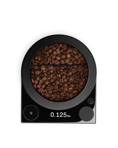 Fellow Tally Pro Digital Scale meauring coffee beans