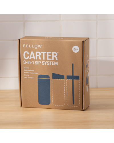 Fellow Carter Bundle Move (3 In1)16oz Stone Blue Box front in kitchen