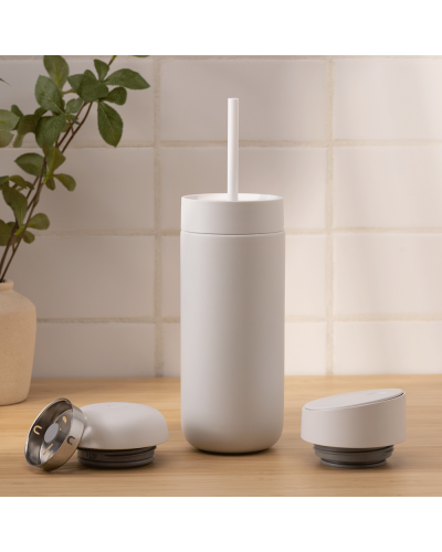 Fellow Carter Bundle Move (3 In 1)16oz Blanco Mate tapa con pajita