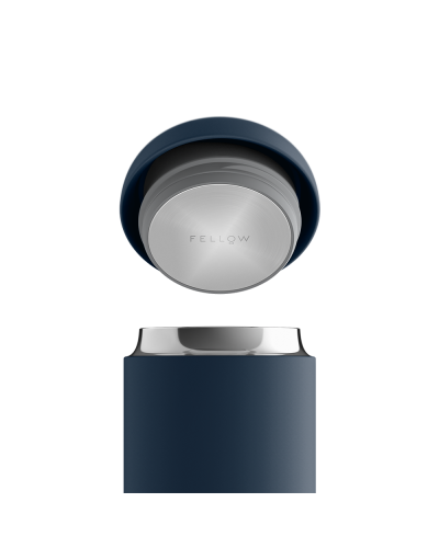 Fellow Vaso Térmico Carter Wide 12oz Azul Piedra con tapa abierta