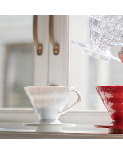 Hario V60 Plastic Dripper 01 Blanco en la ventana