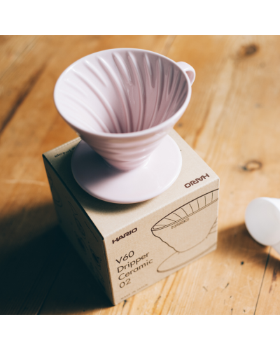 Hario V60 Ceramic Dripper 02 Pink box drip tray
