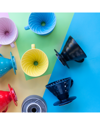 Hario V60 Ceramic Dripper 02 Matte Black colour baground and other drippers