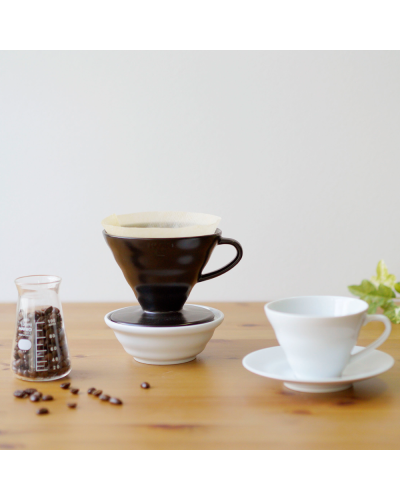 Hario V60 Ceramic Dripper 02 Matte Black on drip tray