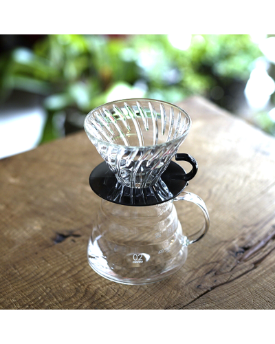 Hario V60 Glass Dripper 02 Transparent Black with coffee server