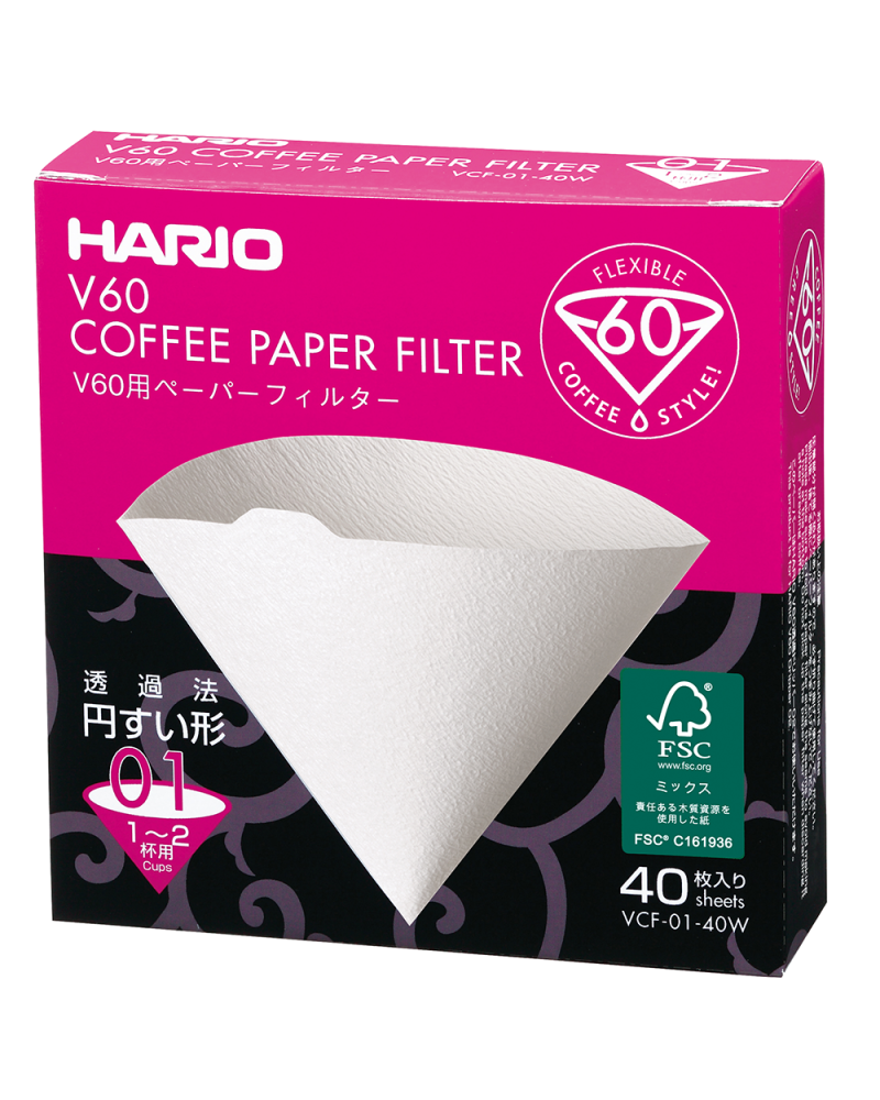 Hario V60 Filtro Papel 01 Blanco (40 uds.) caja