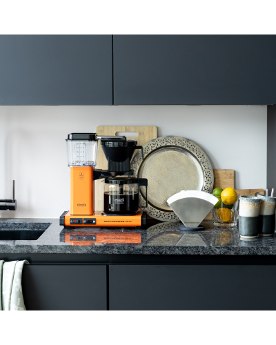 Moccamaster KBG Select Orange countertop with filters