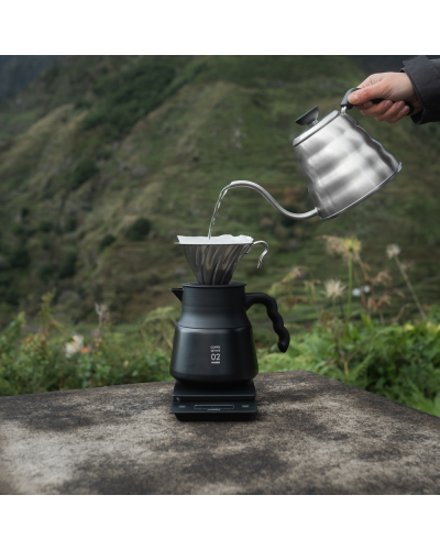 Hario Outdoor - Hervidor Buono V60 Metálico sirviendo