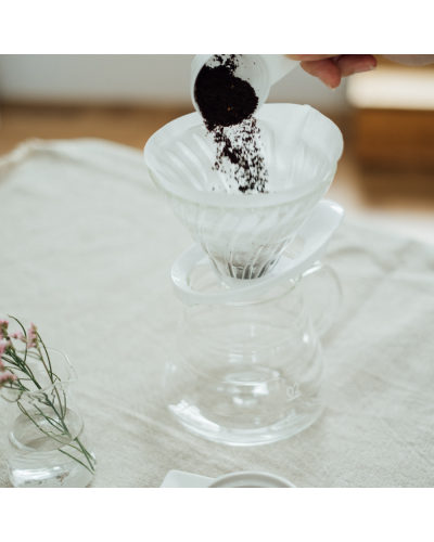Hario V60 Glass Dripper 02 Matte White lifestyle