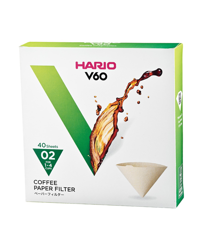 Hario V60 Filtro Papel 02 Natural (40 uds.) Caja lateral