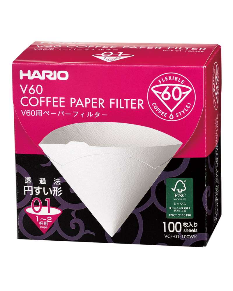 Hario V60 Coffee Paper Filter 01 White (100 Pcs) Box