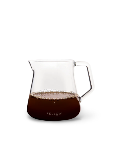 Fellow Mighty Glass Carafe Small Clear with coffee