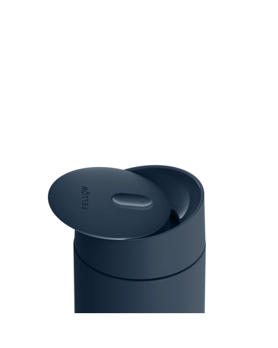 Slide Lid close up- Fellow Carter Slide Mug 12oz Stone Blue