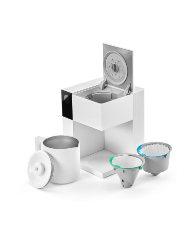 Fellow Aiden Precision Coffee Maker Matte White with its accesories