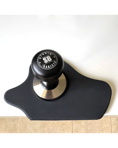 Studio Barista Splash Tamper Mat upper view with tamper
