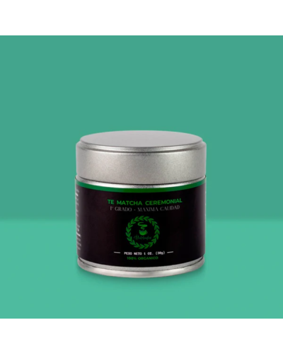 Matchaflix Té Matcha Cermonial Japonés 30g con fondo verde