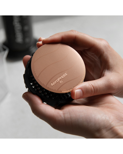 AeroPress Metal Filter XL Gold Tone in use.