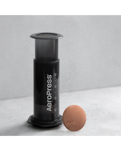 AeroPress Metal Filter XL Gold Tone with XL coffeemaker.