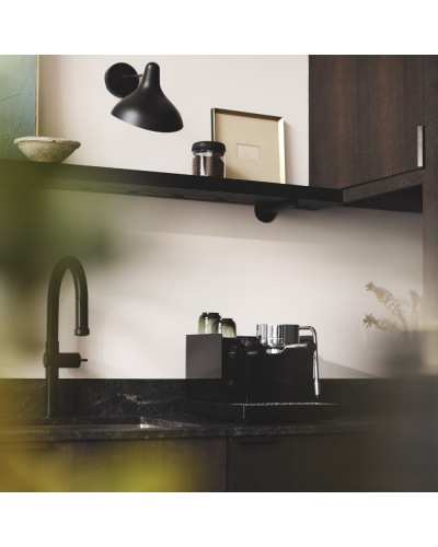 Fellow Pirch Cappuccino Smoke glasses ontop of coffee machine.