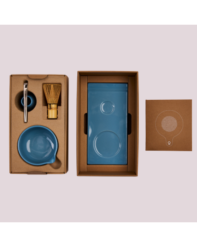 Fellow Set de Matcha Azul Niebla caja abierta con todos los accesorios