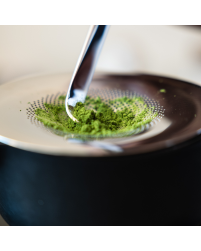 Fellow Matcha Set Matte Black preparing matcha via sifter